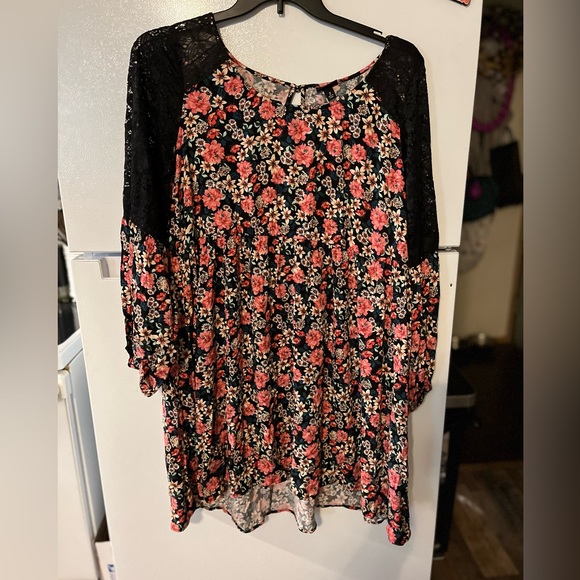 Torrid Size 2 Mini Challis Tiered Dress Floral Lace‎ Scoop Peasant Boho - Picture 1 of 6